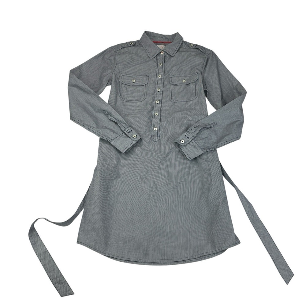 GAP Sandra Shirtdress Women's S Raw Indigo Stripe Long Sleeve Belted 100%C Dress - Picture 9 of 9